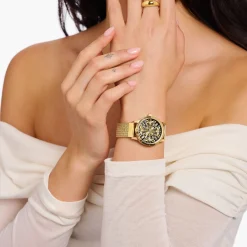 Best Damenuhr mit 33 mm, Libellen und Steinen goldfarben Damen Uhren|Damenuhren